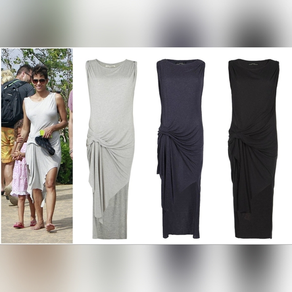 Allsaints Riviera Jersey Gathered Asymmetrical Dress Angora Viscose Sz 6 - Picture 16 of 16